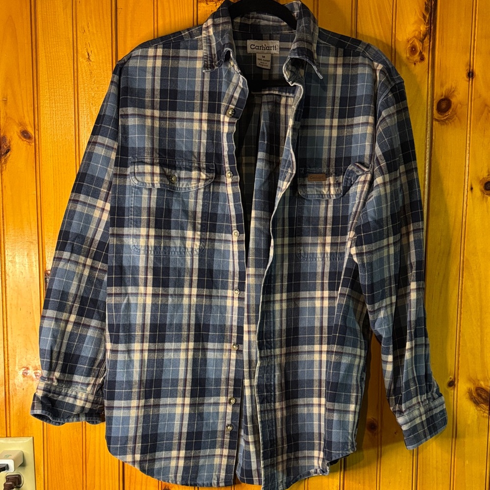 Carhartt Blue and Cream Checkered Heavy Flannel Shirt